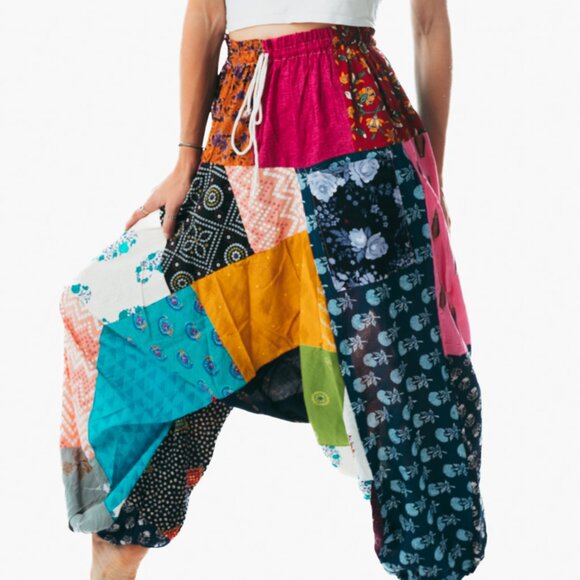 Shahadah Unisex handmade boho hippie baggy patchwork harem yoga pants one size - Picture 2 of 3